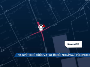 Na světelné křižovatce v Kroměříži řidiči nedávají pozor