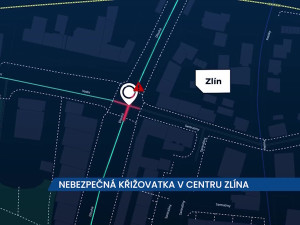 Nehodová křížovatka v centru Zlína, spojující ulice Dlouhá, Vodní a Santaržiny