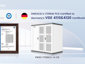 SINEXCEL získává od TÜV SÜD přísnou německou certifikaci VDE 4110 a 4120 pro svůj 1725kW systém konverze energie